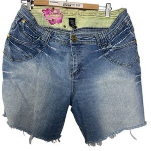 Request women’s jean shorts distressed light wash raw edge size 17